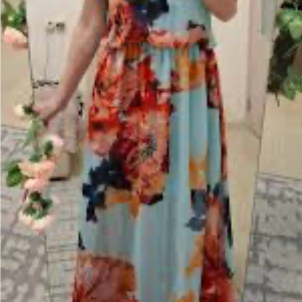 Bisou Bisou Vibrant Floral Maxi Dress - Blue and Red